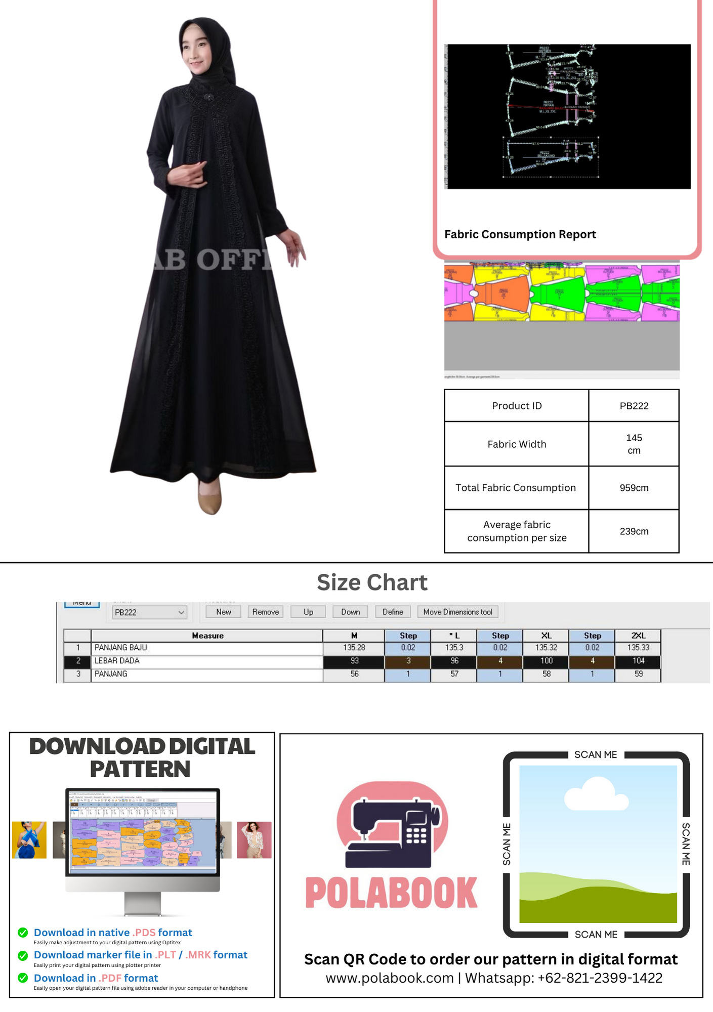 PB222 | Gamis Pesta | Pola Pattern | Polabook