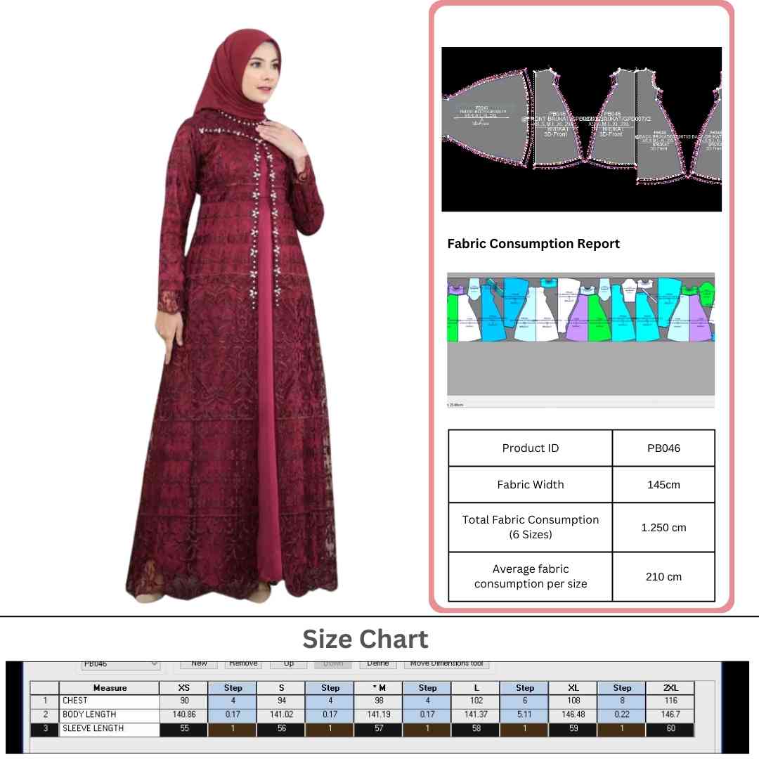 PB046 | Gamis Pesta | Pola Pattern | Polabook