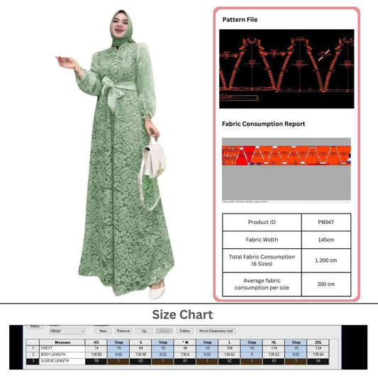 PB047 | Gamis Pesta | Pola Pattern | Polabook