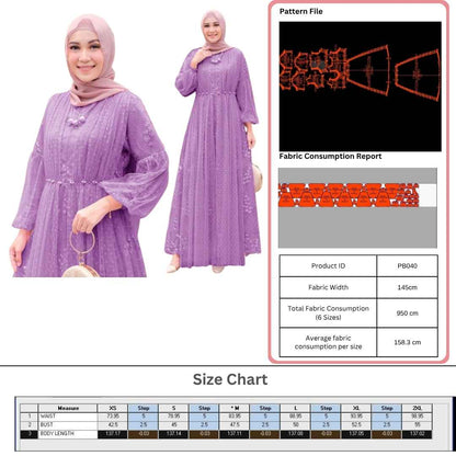 PB040 | Gamis Pesta | Pola Pattern | Polabook