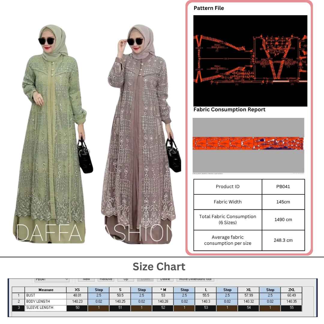 PB041 | Gamis Pesta | Pola Pattern | Polabook