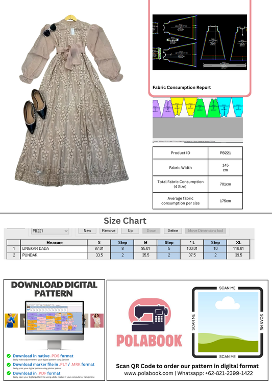 PB221 | Gamis Pesta | Pola Pattern | Polabook