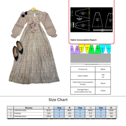 PB221 | Gamis Pesta |  Dress |  Women Collection | Muslim Wear | Pola Pattern | Polabook